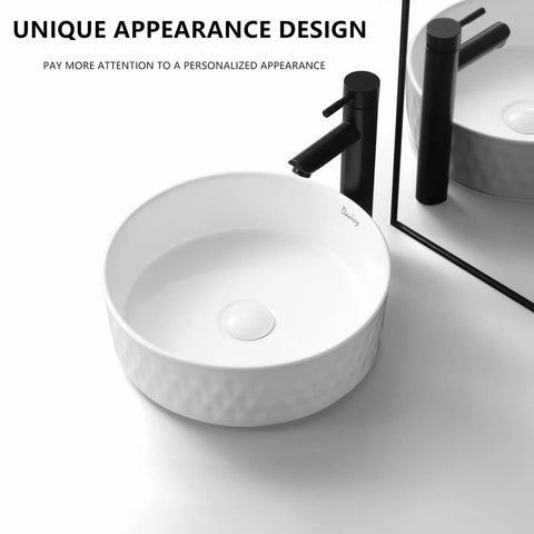Round Ceramic Vessel Bathroom Sink With Pop Up Drain, Above Counter Vanity Sink For Modern Bathrooms, 14.2 Inch White Ceramic Vessel Sink