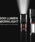 SLYDE KING 2K Rechargeable LED Flashlight With 4X Zoom Spotlight Or Floodlight, Built In COB Work Light, 500 lumen worklight