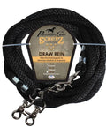 Draw Reins Poly Rope For Horse Training 16 Foot Black Rugged Pro Grade Gear For Precision Cues And Control Perfect For Training And Longe Work Every Ride, coiled with label