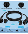 Heavy Duty Top Shelf Type 2 EV Charging Cable 32A 7KW Portable Electric Vehicle Charger Cord with female and male plugs.