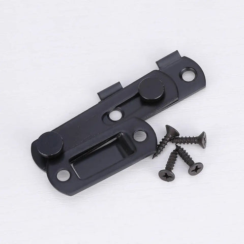 2pcs Stainless Steel Black Right Angle Door Hasp Latch for Gates with mounting screws on a white background.
