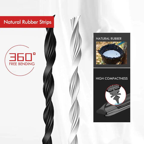 Heavy Duty Manual UTV Windshield Wiper Kit With Rock Solid Stability Fits Flawless On Tempered Glass Or Hard Coat Polycarbonate, showing black and white natural rubber strips.