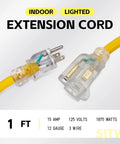 1 ft section of 100 Ft Lighted Outdoor Extension Cord With 12 Gauge 3 Wire SJTW Heavy Duty Yellow Cable, 3 Prong Plug