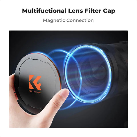 Hand demonstrating 82mm Magnetic Thread Lens Filter Cap 2 In 1 Design For Quick Swaps And Full Lens Protection Dual Connection
