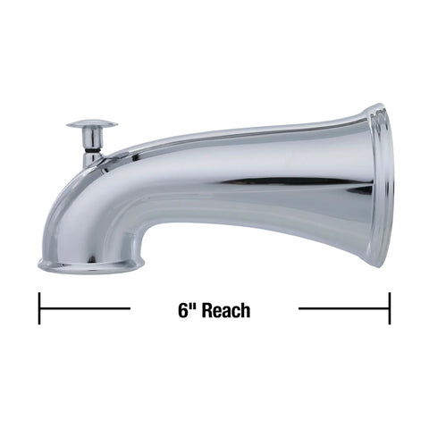 Decorative Bathtub Spout With Pull Up Diverter, 6 Inch Chrome Finish, Universal Fit Upgrade For Leaky Tubs, side view