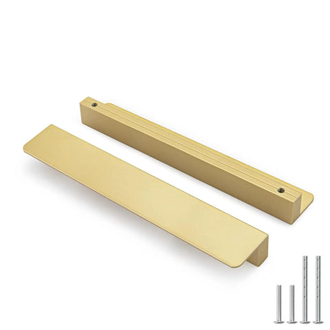 10 Pack Gold Cabinet Handles And Finger Pulls, 7 9/16 Inch Edge Pulls For Cabinets, Drawers, Cupboards, And Closets, Flat Hidden Hardware