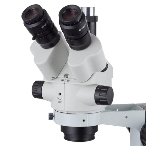 3.5X To 90X Simul Focal Stereo Zoom Microscope On Boom Stand With LED Ring Light USB Hookup Metal Build CE Certified Ships From Moscow MU1003 Camera Option, close-up head