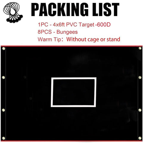 Heavy Duty Batting Cage Backstop With Strike Zone, PVC Coated Oxford Fabric, 4x6 ft, Bungees Included, No Cage or Stand