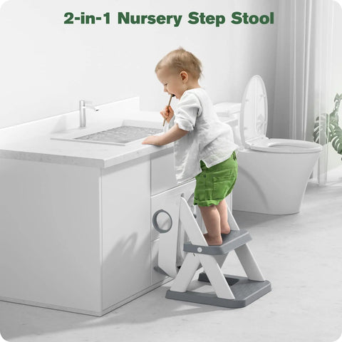 No Drama Toddler Potty Training Seat With Built In Step Stool Two In One Tot Ready Bathroom Combo For Kids Six Level Adjustable Height Rock Solid Anti Slip Base Smooth Transition Grey