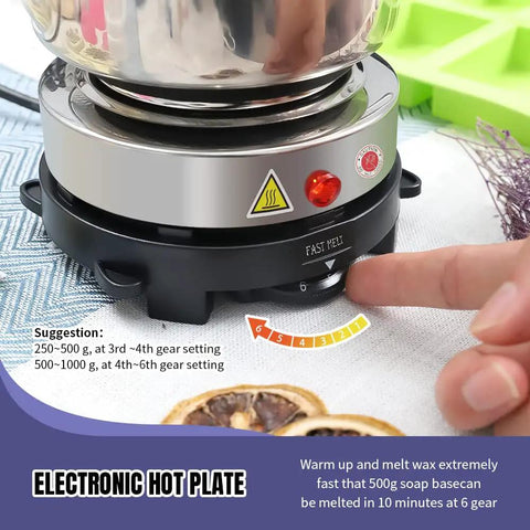 Make It Easy No Fuss Soap Making Kit With Electronic Warmer Plate showing temperature setting adjustment