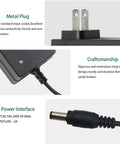 2 Pack 24V Power Supply Adapter for LED Strips and More, showing metal plug, plug end, and power specifications in detail.