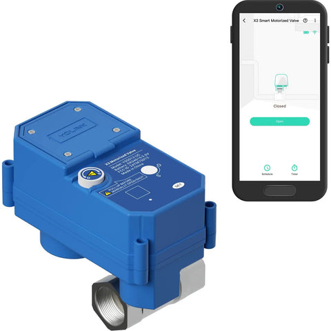 NSF Certified Potable Water Three Quarter Inch Smart Motorized Stainless Steel Ball Valve with LoRa beside smartphone app