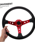 Universal 14 Inch PU Racing Steering Wheel For Cars Golf Carts And Trucks Dope Drifting Style With Concave Red Grip Ideal