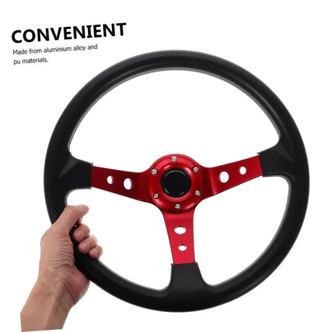 Universal 14 Inch PU Racing Steering Wheel For Cars Golf Carts And Trucks Dope Drifting Style With Concave Red Grip Ideal