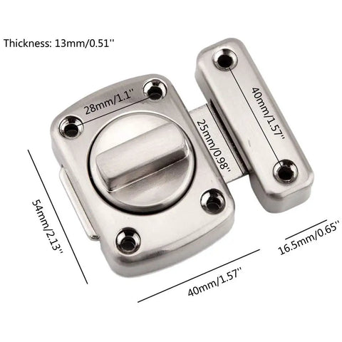 Kick Your Security Up A Notch With This Heavy Duty Rotate Bolt Latch Silver Brushed Hardware For Doors Cabinets Windows Solid Grip Easy Install No Hassle Perfect For Homes Trailers Or Sheds, showing detailed dimensions.