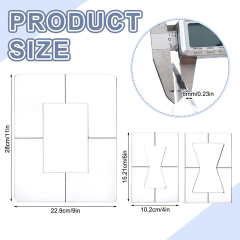 Pro Tier 3 Pack Bow Tie Inlay Router Template Kit With Slick Acrylic Guides and Dead Accurate Bushings, sizes displayed.