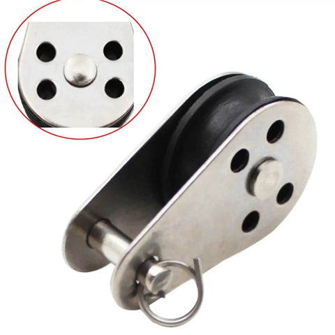 Beefed Up Stainless Steel M25 Pulley Block Kit 20 Piece Wire Rope Cable Roller With Smooth Ball Bearing Rotation For Lifting Hauling Hanging And Towing stainless steel pulley close-up
