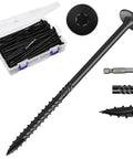 Heavy Duty Structural Screws With T30 Driver Bit And Self Tapping Tip For Seamless Woodworking and Decking Builds in a clear box.