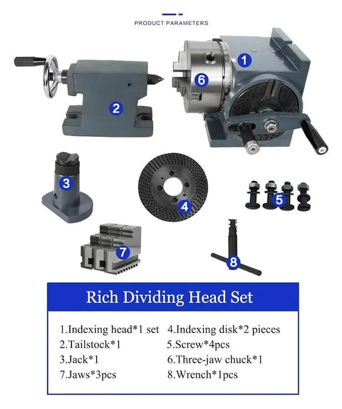 Rock Solid Six Inch Dividing Head For Milling Machines With Heavy Duty Cast Iron Frame 160 Mm Three Jaw Chuck Plus Tailstock And Precision Dividing Plates Workshop Beast Indexing Kit