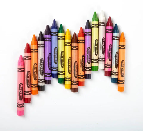 256 Count Triangular Crayons Bulk Pack With 16 Colors For Classrooms And Kids arranged in a fan shape on a white background.