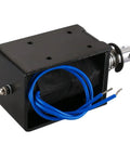 Beefy 24V DC Linear Actuator Solenoid With 80N Push Force, 20mm Stroke Open Frame Electromagnet For Precise Motion Control And Intermittent Use In Industrial Automation Robotics And DIY Projects BM 1683B, black open-frame with blue leads