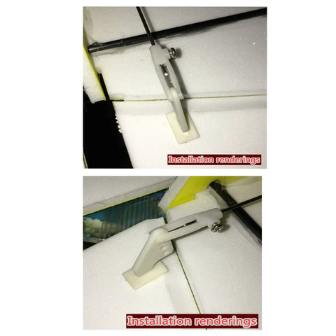 Nylon Control Horn Kit With 30 Pieces Four Hole Rudder Angle Horns, U Clips And Screws installed on RC aircraft rudder