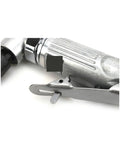 Built Like A Tank Mini Quarter Inch Air Angle Die Grinder 90 Degree Pneumatic Tool Kit showing safety latch and alloy design.