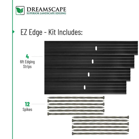 EZ Edge Aluminum Landscape Edging Kit With Four 6 Feet Strips And Twelve Spikes For A 24 Feet Total Mill Finish Natural Aluminum Lawn