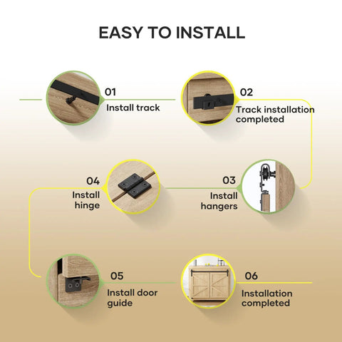 Steps to install Five Foot Mini Cabinet Bi Folding Sliding Barn Door Hardware Track Kit For Four Doors Easy Install.