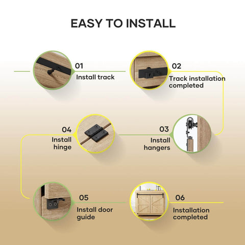 Installation steps for 6 Ft Mini Cabinet Bi Folding Sliding Barn Door Hardware Track Kit For 4 Doors Easy Install Ultra Smooth