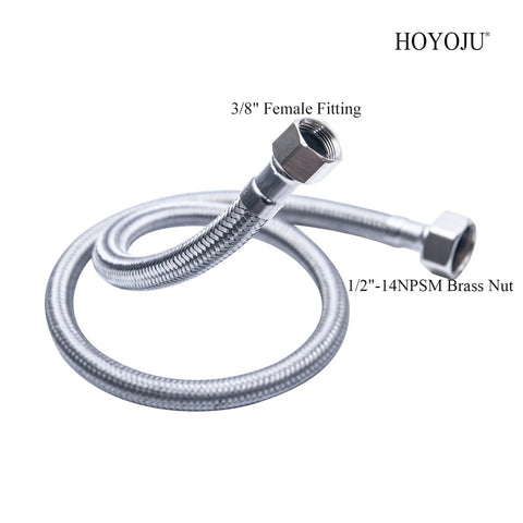 Close-up braided stainless faucet supply hose, 20-in, 1/2-14NPSM brass nut to 3/8-in female fitting, two-pack