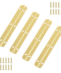 Four Pack Gold Continuous Hinges Piano Hinges 180 Degree Small Folding Hardware For Cabinets Boxes Gates And Doors With Screws Durable Iron Build 3.94 Inch By 0.59 Inch, showing four gold hinges with screws