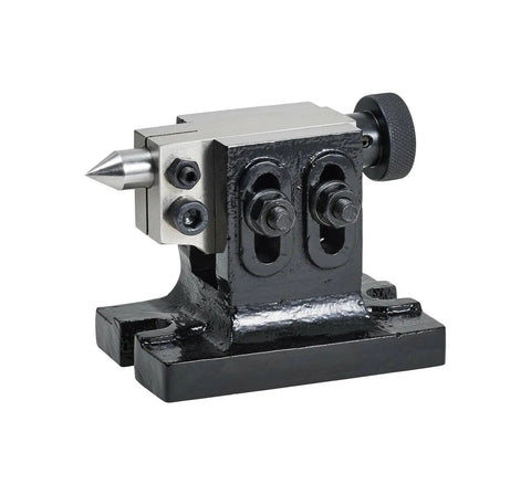 Cast Iron Tailstock for HV4 HV5 HV6 Rotary Tables Built Tough for Milling and Engineering Machines with Adjustable Center Height 80 to 105mm for Precise Alignment and Vibration Free Operation, side view shows adjustment knob and mounting base.