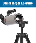 70mm Aperture Mak Cass Telescope For Beginners And Families Kid Friendly, 1000mm Focal Length, Crisp Glass Optics With Fully Multi Coated Coatings, Smooth Motion Gimbal Tripod For Easy Sky Watching And Epic Night Sky Adventures. 70mm aperture Mak-Cass telescope on tripod