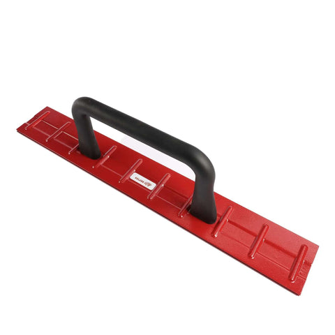 Red 24 Inch Drip Edge Folding Tool for 1in or 1.5in Bends, heavy-duty sheet metal bending tool for roofing panels, angled view.