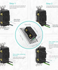 Installation instructions for GFCI Outlet Weather Resistant Tamper Resistant Outdoor Receptacle With Self Test LED Indicator 15 Amp 125 Volt.