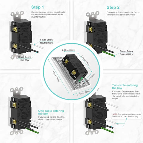 Installation instructions for GFCI Outlet Weather Resistant Tamper Resistant Outdoor Receptacle With Self Test LED Indicator 15 Amp 125 Volt.