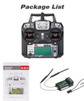 Two Point Four GHz 10 Channel AFHDS Two A RC Transmitter With Included FS IA6B Receiver, remote, manual, bind plug shown