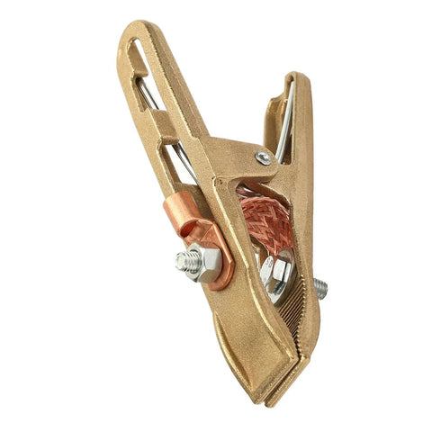 Premium 500 Amp Brass Welding Ground Clamp With A-Shape Grip and Reliability for Auto Shops and Oil Rig Jobs ensures top conductivity.
