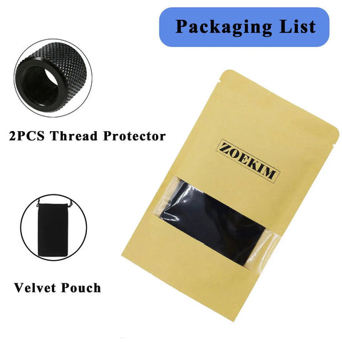 Built Tough 1/2x28 Thread Protector For Most.22LR,.223 And 5.56 Rifles packaging with velvet pouch and product display