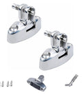 Pair of chrome stainless 316 marine-grade Bimini top swivel deck hinges with removable pins and screws