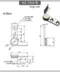 Stainless steel damping rotary hinge with 2.0 N·m torque; left-hand, dimensioned drawings and mounted bracket photo.