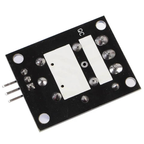 Bottom view of 5V Relay Module With Indicator LED, 1 Channel DIY Friendly Control For Arduino AVR PIC ARM MCU Projects, Plug And Play TTL 5V Signal, Switches 220V AC Loads, Includes Normally Open And Normally Closed Contacts, showing connection points and circuit design on black PCB.