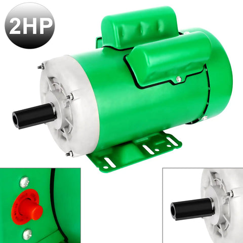 2HP Farm Duty Single Phase Electric Motor 1725 RPM 145T TEFC IP54 Heavy Duty Frame 7 Eighths Inch Shaft 115 230V Dual Voltage CW CCW Rotation Ideal For Pumps Fans Compressors, green motor
