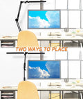 LED Desk Lamp with Clamp Adjustable Swing Arm Dual Head Light for Office and Home 3 Color Modes on a desk setup