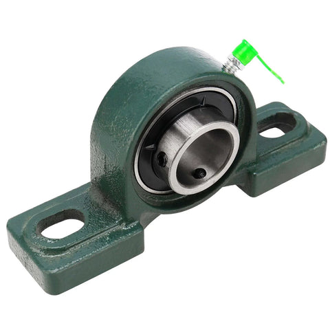 Pillow block bearing, 1-inch UCP205-16, green cast-iron base with set-screw lock