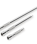 One Quarter Inch Drive Wobble Extension Set, Three-Piece, Angled Or Straight Use, chrome finish, 3, 6, 9 inch lengths displayed
