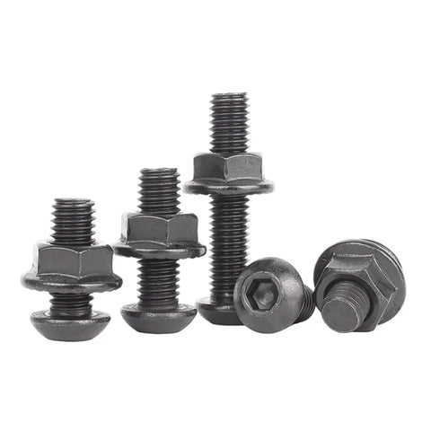 Black 304 Stainless Steel M6 Round Head Hex Socket Bolts With Flange Nuts Kit 30 Sets Per Size M6x30 in various positions