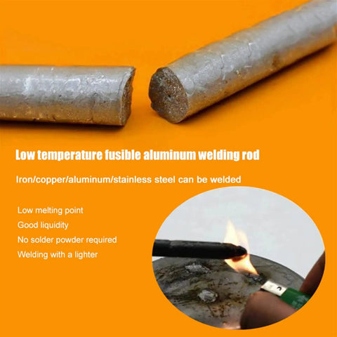 Aluminum Welding Rod Three Pack Tasteless Soldering Rod For Stainless Steel Iron And Aluminum Repairs shown with lighter