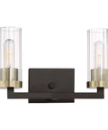 Ainsley Court Vanity Bath Light Two Light Fixture in Aged Kinston Bronze with Brushed Brass Highlights featuring ribbed glass shades.